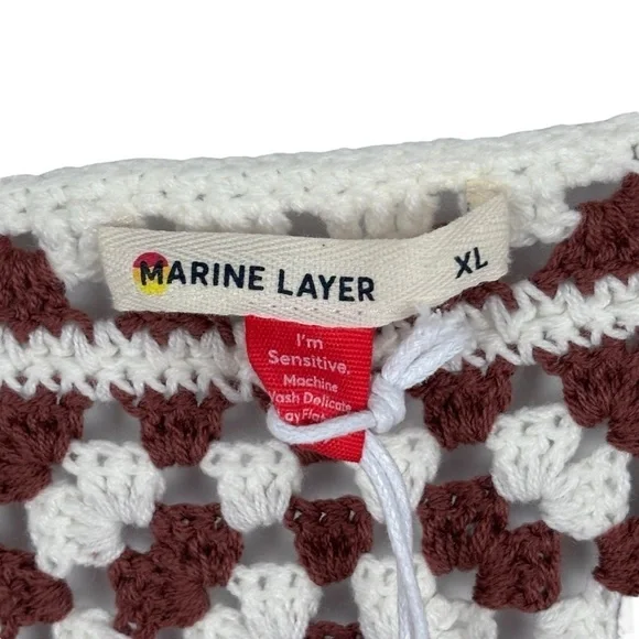 MARINE LAYER CELESTE HANDMADE CROCHET GRANNY SQUARE RETRO 70S UNLINED MINI DRESS - Picture 12 of 15